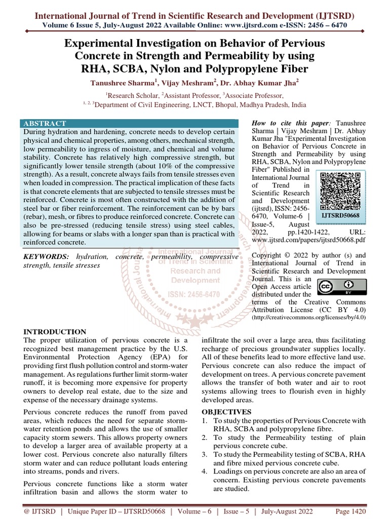 Experimental Investigation On Behavior of Pervious Concrete in Strength ...