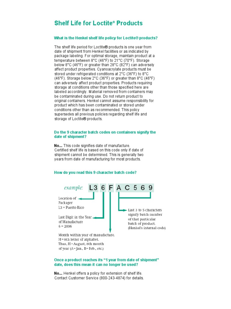 Loctite Shelf Life PDF