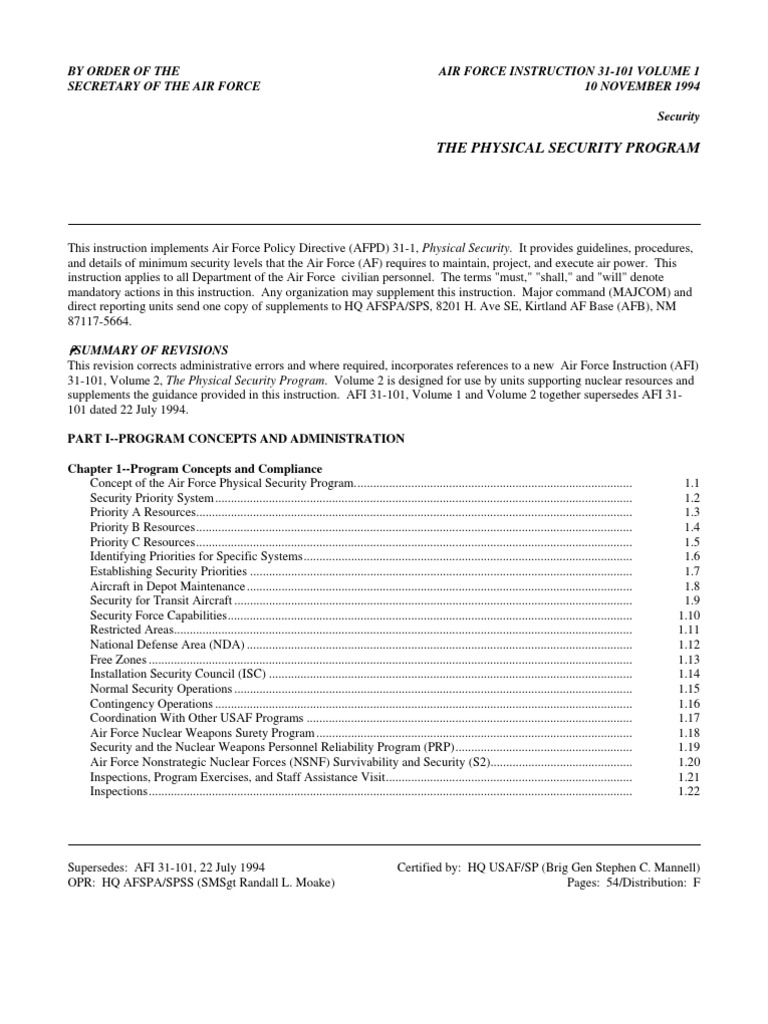 AFI 31-101 Security | PDF