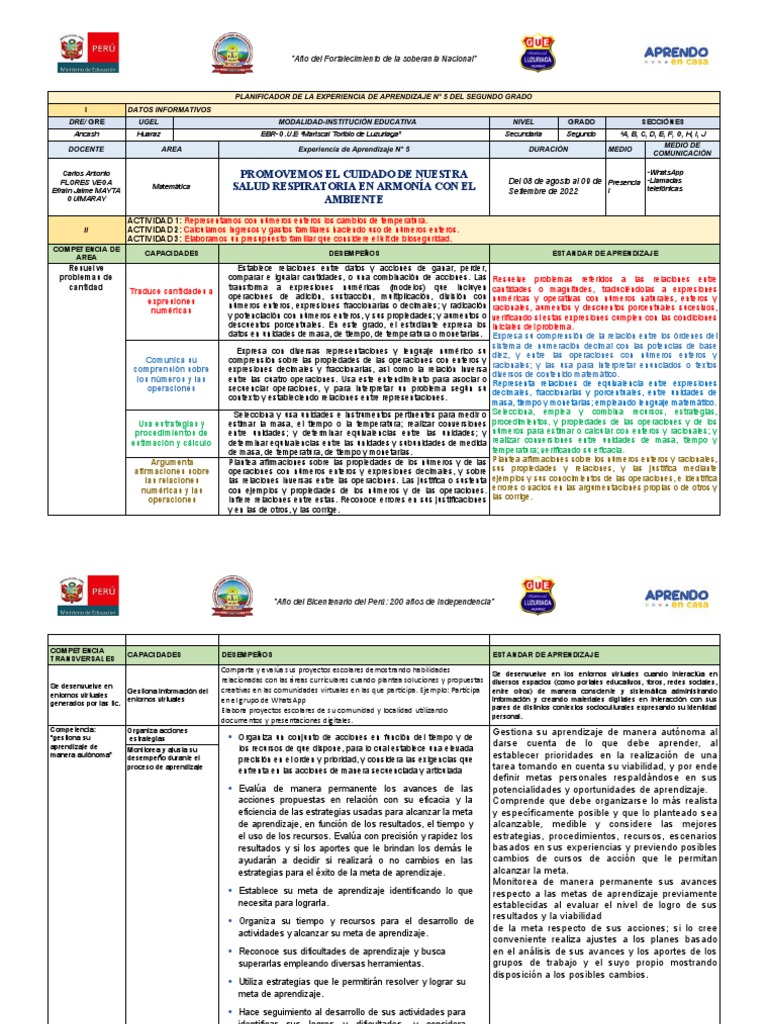 PLANIFICADOR DE SEGUNDO GRADO CARLOS 2022 Exp 5 | PDF | Números ...
