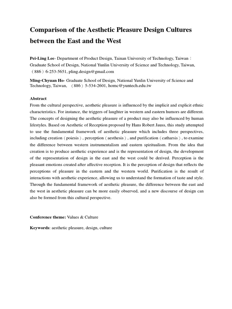 Comparison of The Aesthetic PDF Aesthetics Pleasure