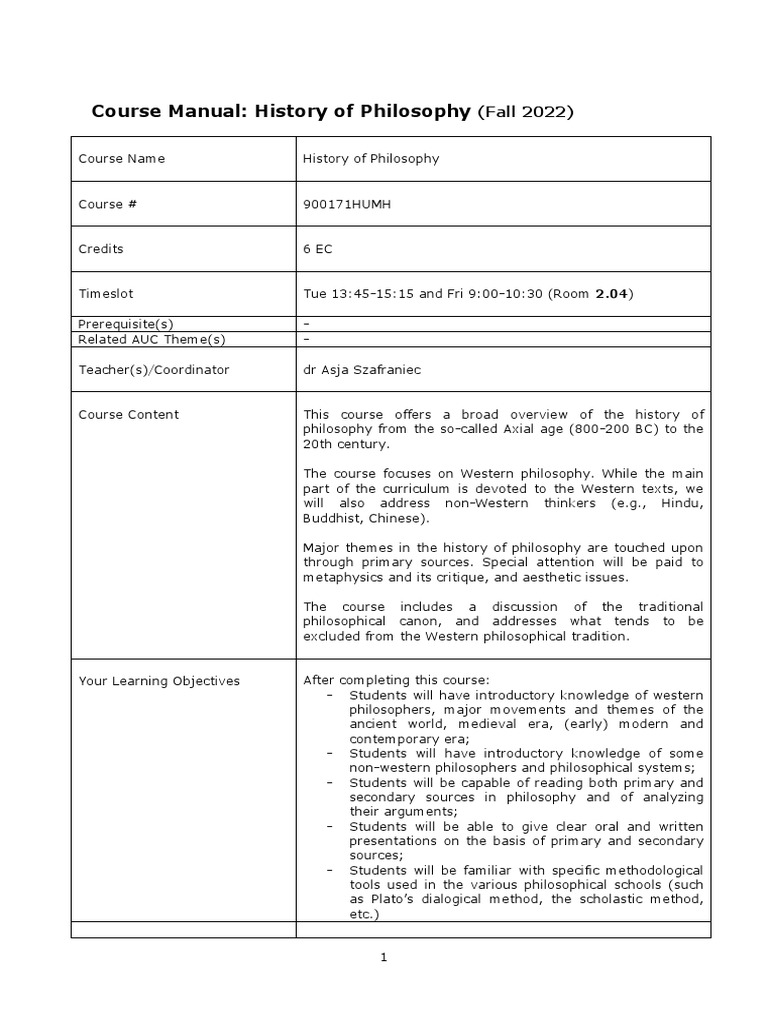 History of Philosophy Study Manual Fall 2022 | PDF | Plato | Existentialism