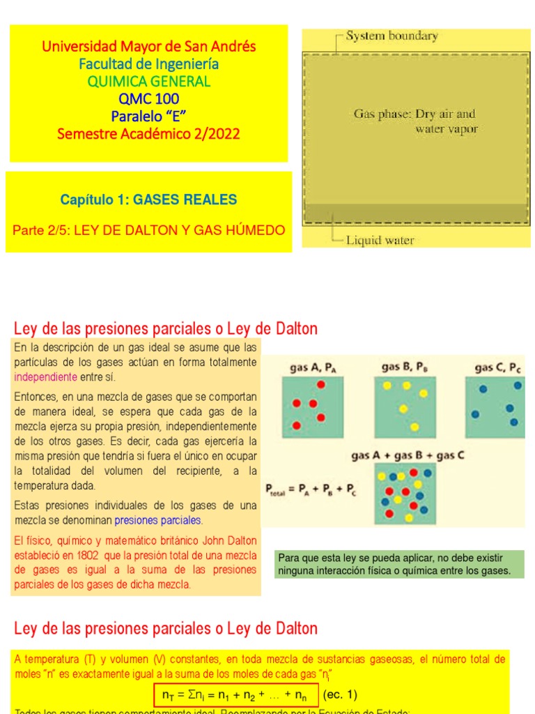 CAP 1 GASES REALES. Parte 2 Ley de Dalton y Gas Húmedo | PDF | Vapor ...