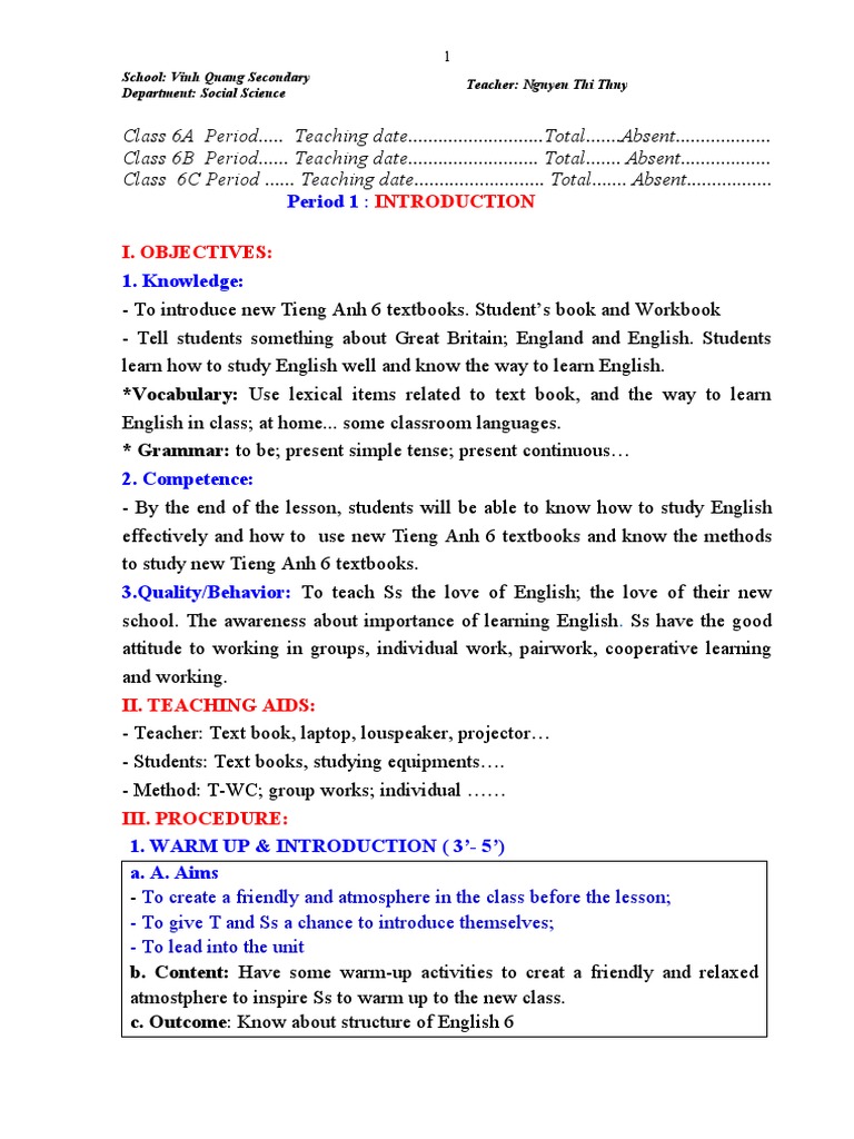 English 6 Introduction Guide | PDF | English Language | Teachers