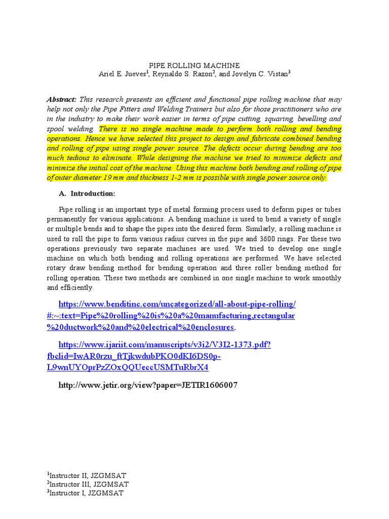 Combined Pipe Rolling and Bending Machine | PDF