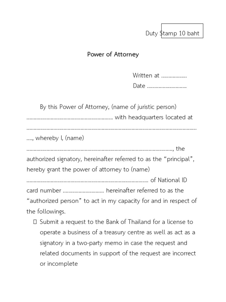 Example of Power of Attorney (In Case The Authorized Signatory Does Not ...
