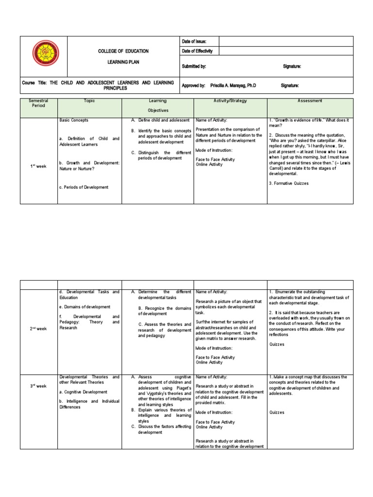 Sample Learning Plan | PDF | Cognitive Development | Child Development