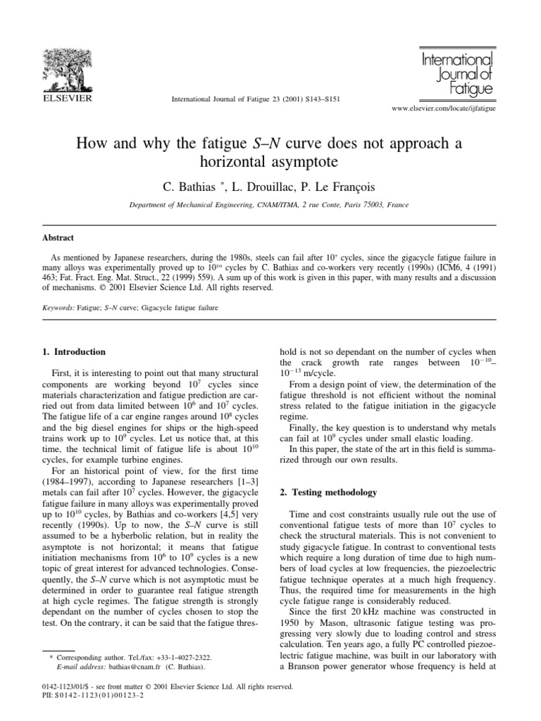 Bathias Et Al How And Why The Fatigue S N Curve Does Not Approach A