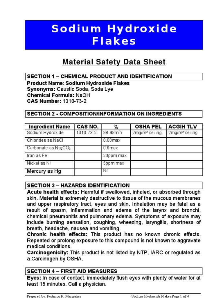 Caustic Soda Flakes MSDS PDF Personal Protective Equipment Sodium