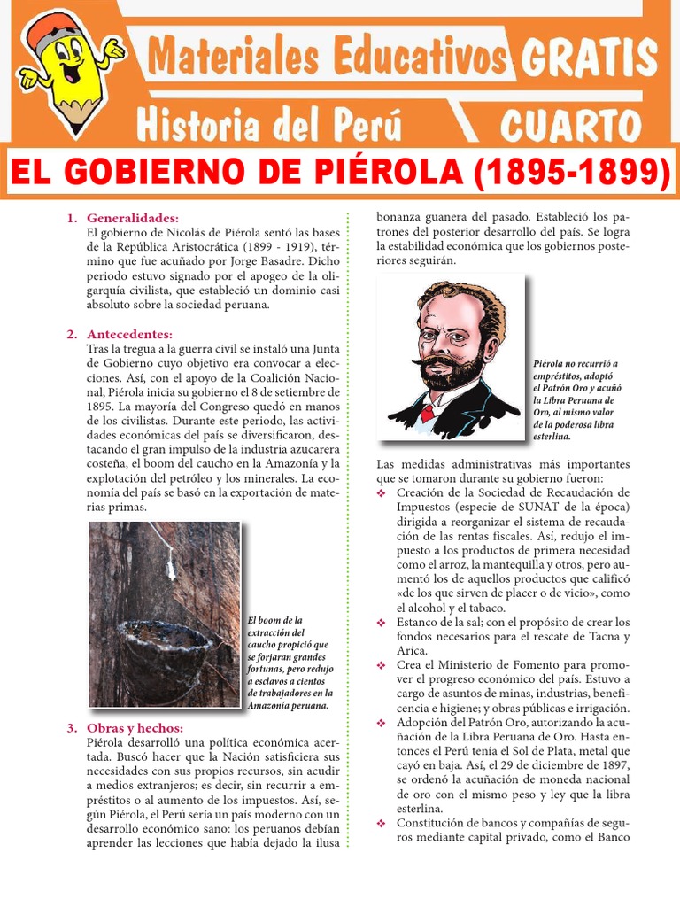 Gobierno de Nicolás de Piérola (1895-1899) | PDF | Perú