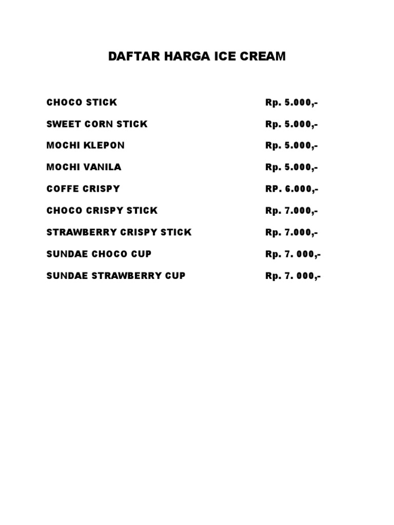 Daftar Harga Ice Cream PDF