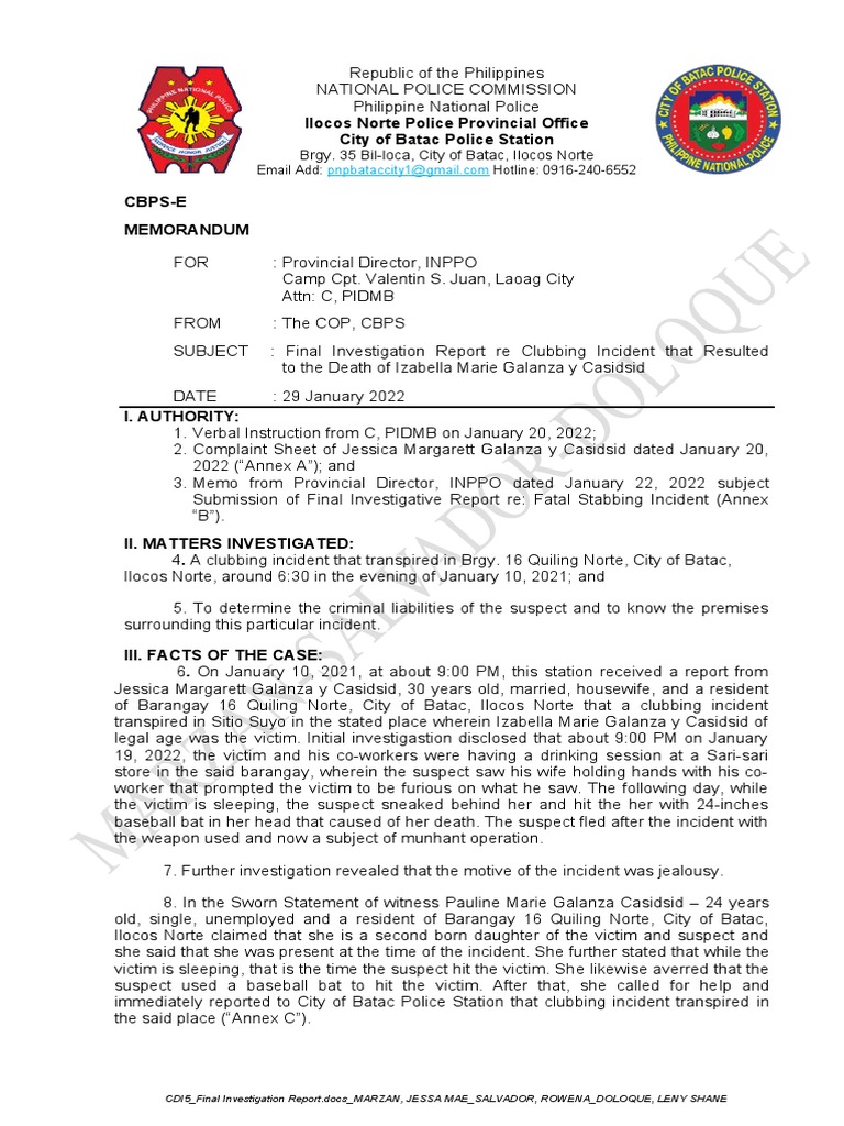 Final Investigation Report | PDF | Crimes | Crime & Violence