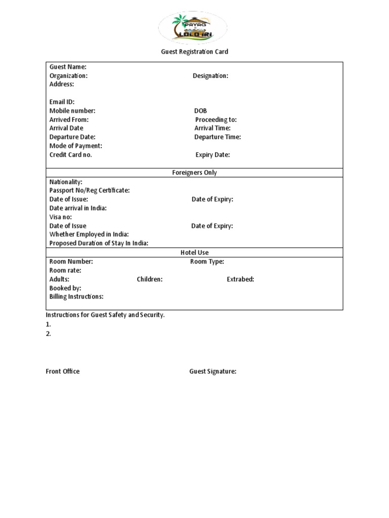 Guest Registration Card PDF