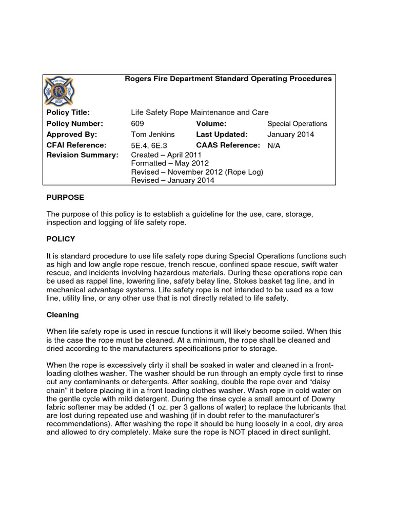 Life Safety Rope Care Guidelines | PDF | Rope | Washing Machine