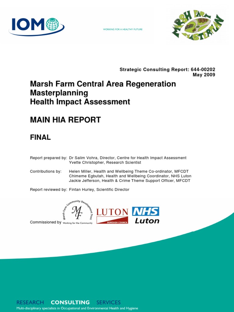 Marsh Farm Central Area Regeneration Masterplanning HIA PDF Well Being Mental Health