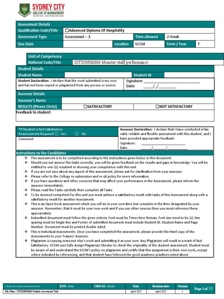 SITXHRM006 Student Assessment Tasks 3 | PDF | Performance Appraisal ...