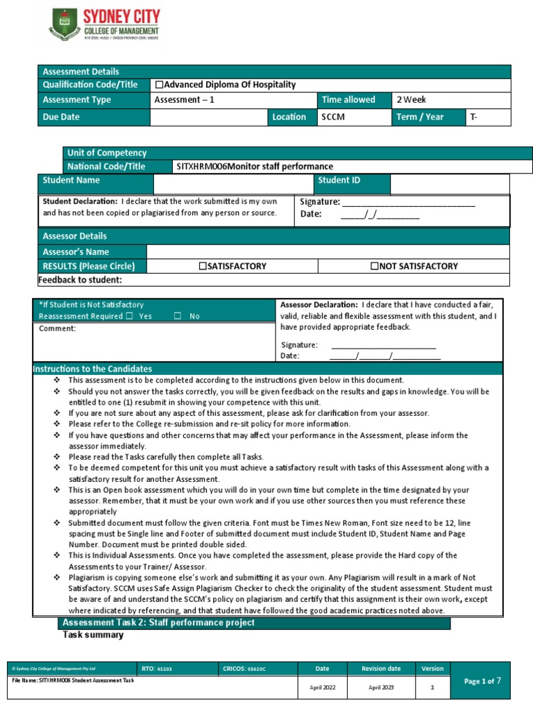SITXHRM006 Student Assessment Tasks 2 | PDF | Performance Appraisal ...