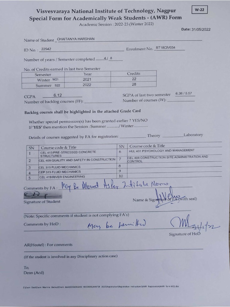 Awr Form | PDF
