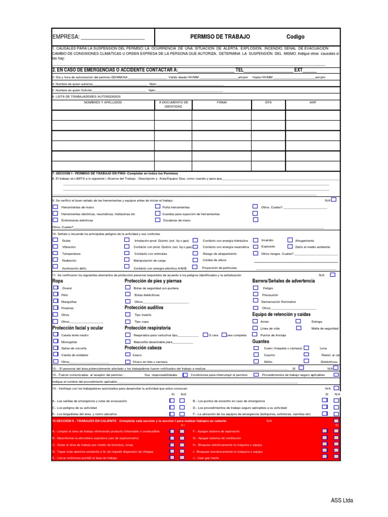 FT-010 Formato Permiso de Trabajo | Descargar gratis PDF | Naturaleza ...