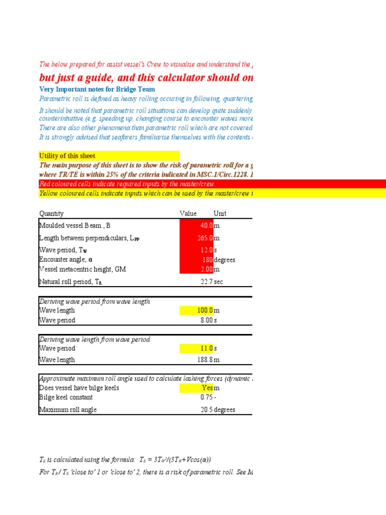 Parametric Roll Risk Calculator | PDF | Waves | Risk