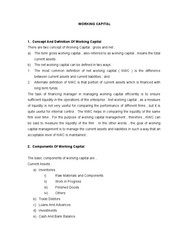 Working Capital | PDF | Finance & Money Management