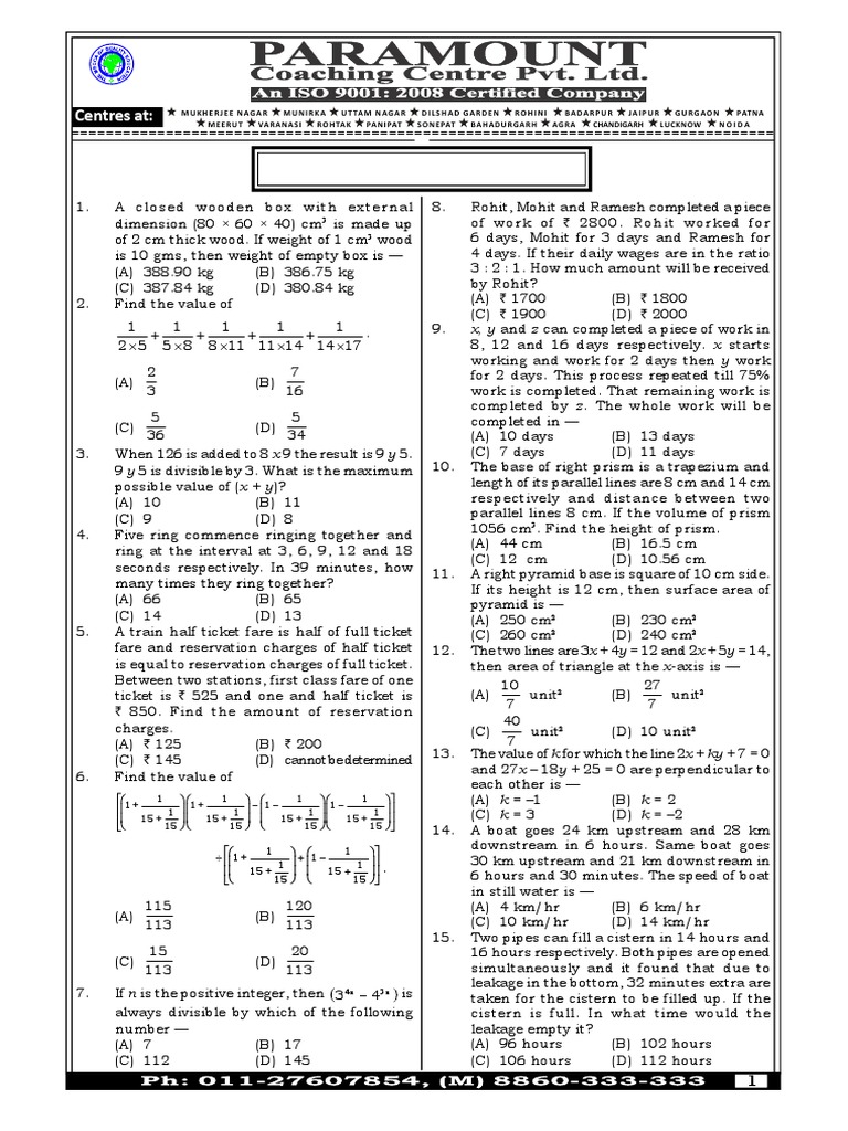 Ssc mains maths mock test 33 descargar gratis pdf area