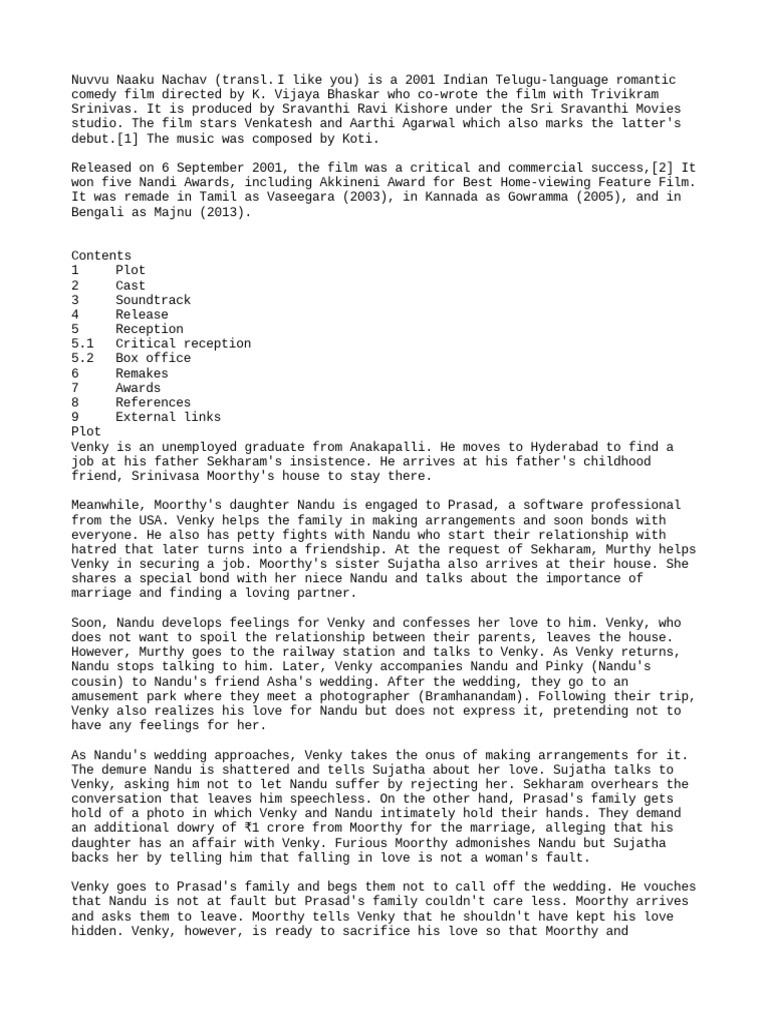 Nuvvu Naaku Nachav PDF Indian Films Works