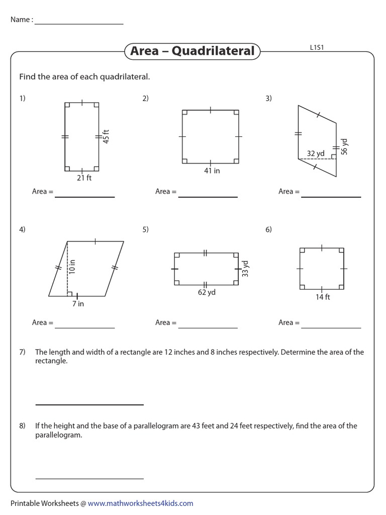 Area Of Quadrilateral Pdf Area Rectangle
