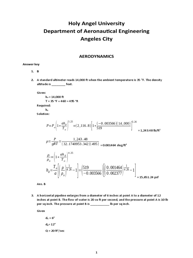 Aerodynamics Problem Set Solutions | PDF | Airspeed | Drag (Physics)