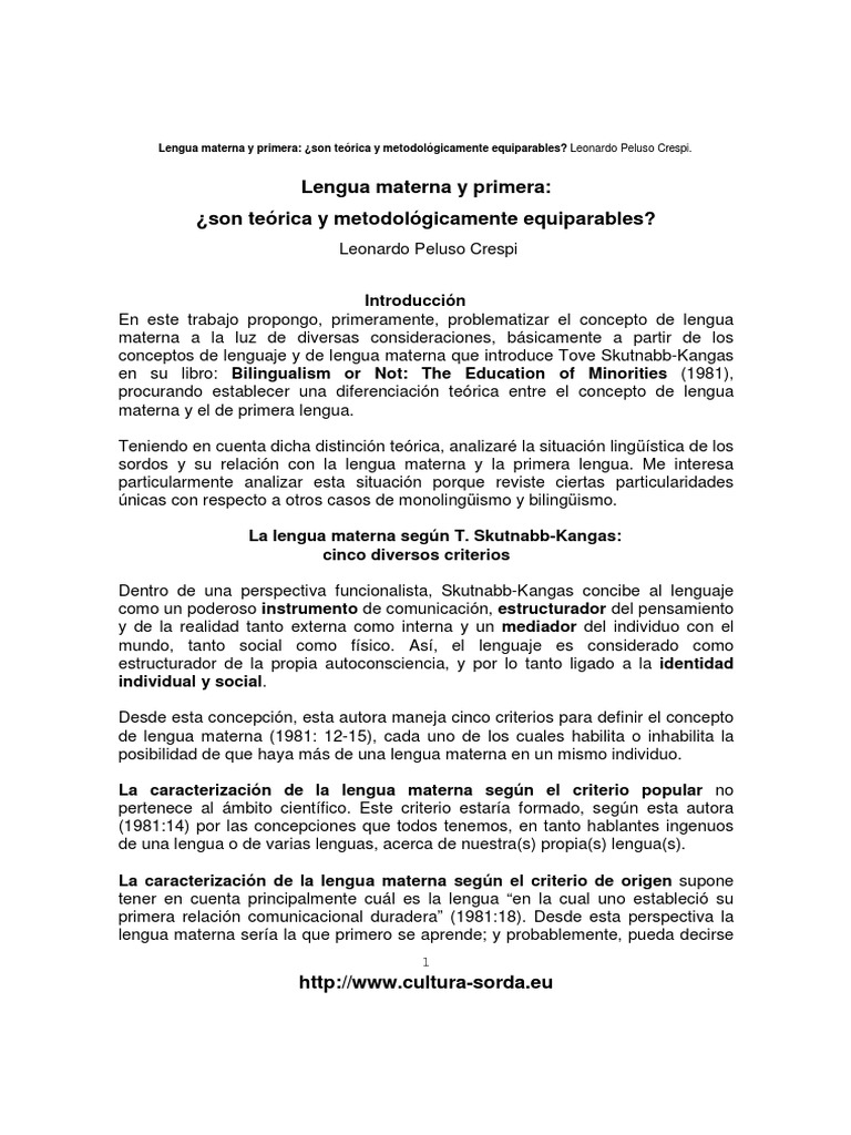 Lengua materna y primera: diferencias clave | PDF | Segundo lenguaje ...