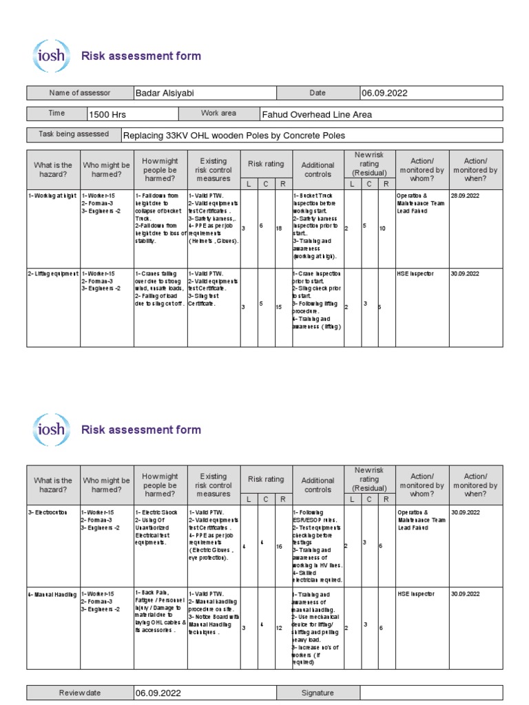 Risk assessment form | PDF | Personal Protective Equipment | Crane