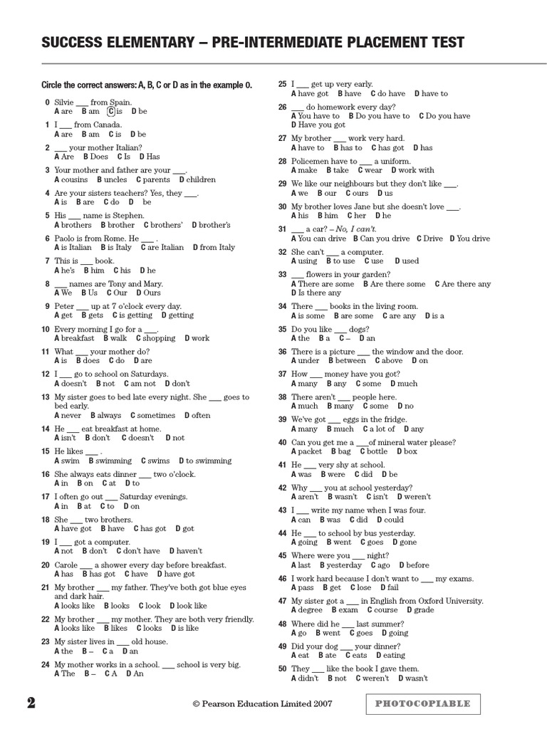 Placement Test Pre-Int | PDF