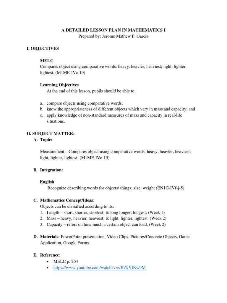 Comparative Words Lesson Plan for Grade 1 | PDF | Teachers | Lesson Plan