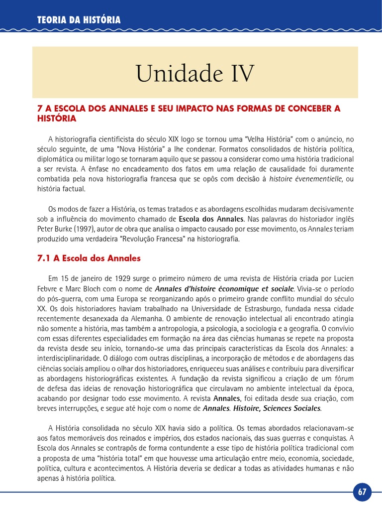 A Escola de Annales PDF Historiografia Sociologia