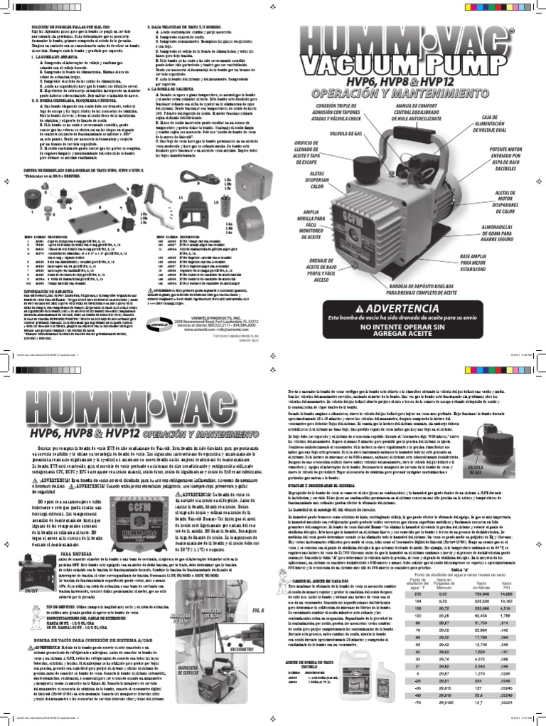Humm Vac Instructions 2018 06 08 21 Spanish PDF Bomba Vacío