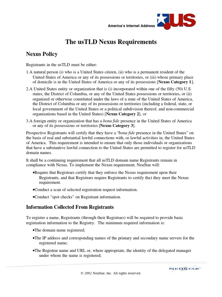 Ustld Nexus Requirements Domain Name Registrar U.S. State