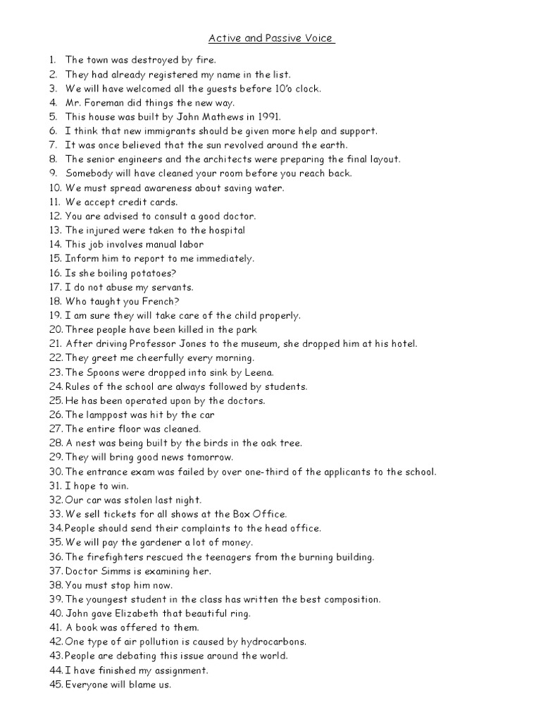 Active vs Passive Voice Examples | PDF | Art