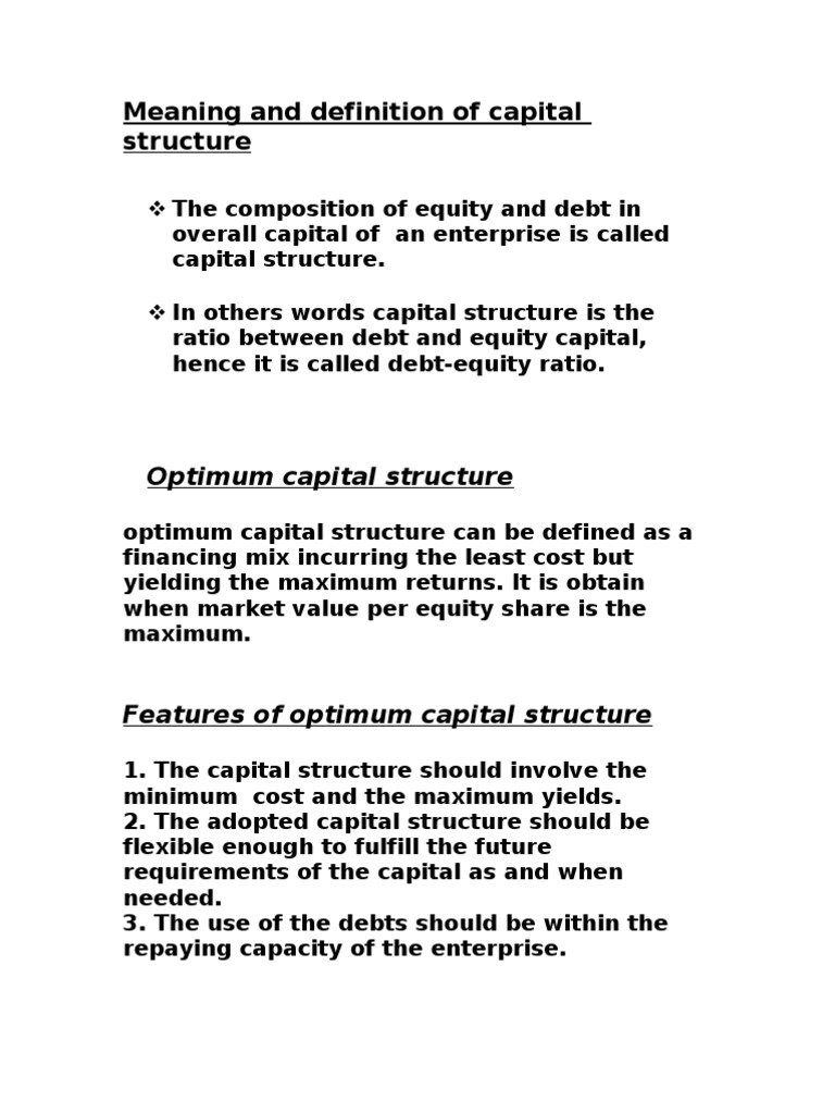 Meaning and Definition of Capital Structure Capital Structure