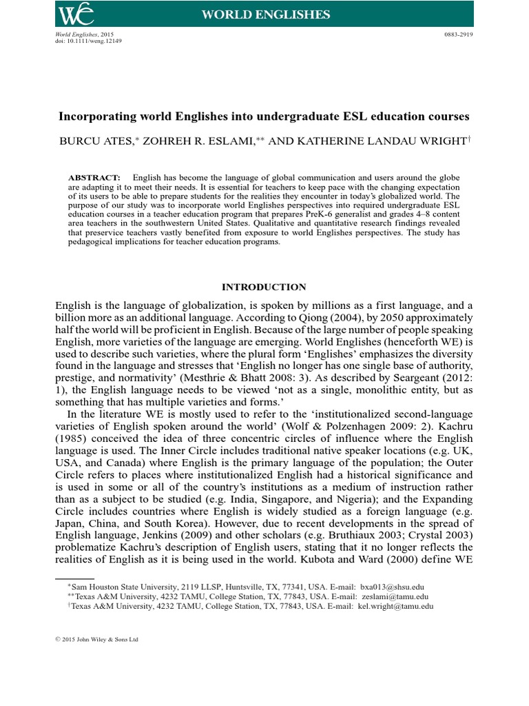 Incorporating World Englishes in ESL Education | PDF | English As A ...