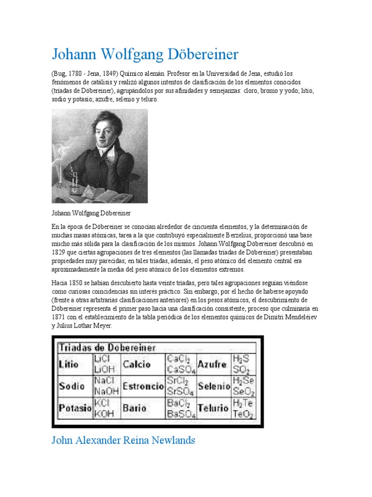 Johann Wolfgang Döbereiner PDF Tabla periódica Materiales