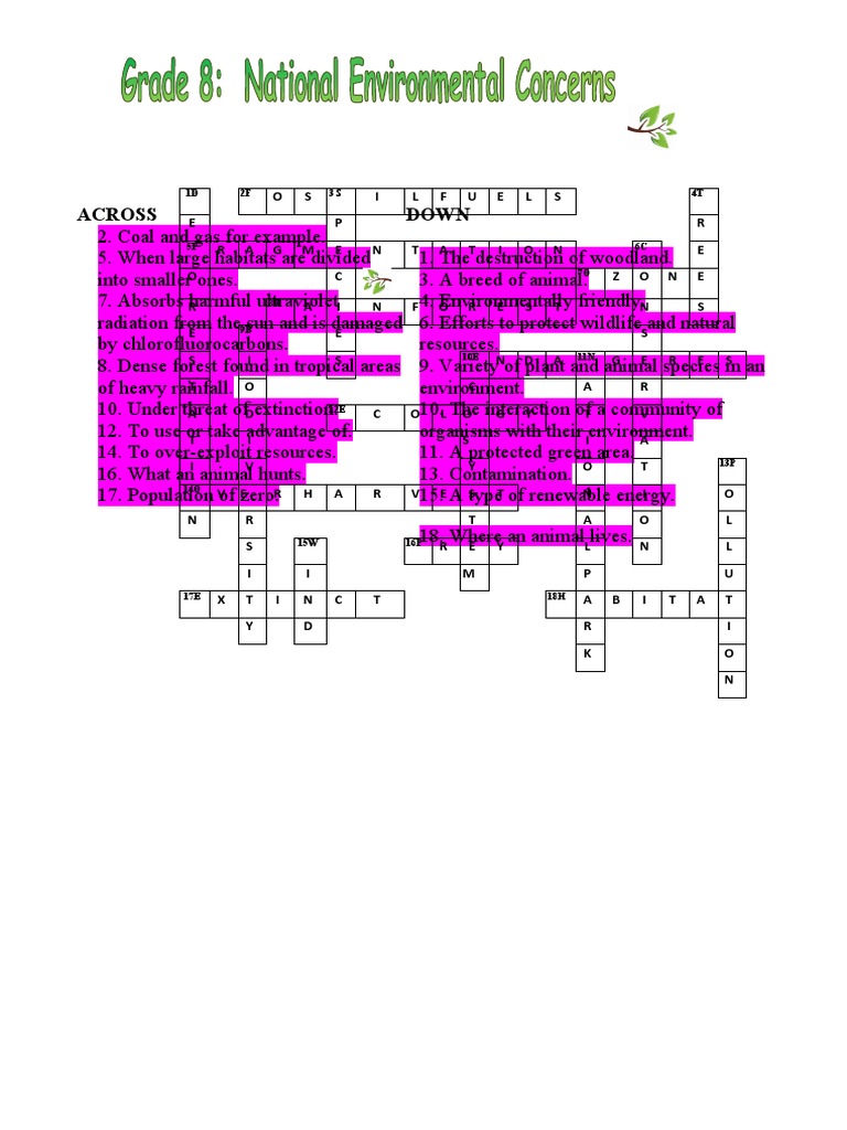 Environmental Crossword PDF Environmental Conservation Ecology