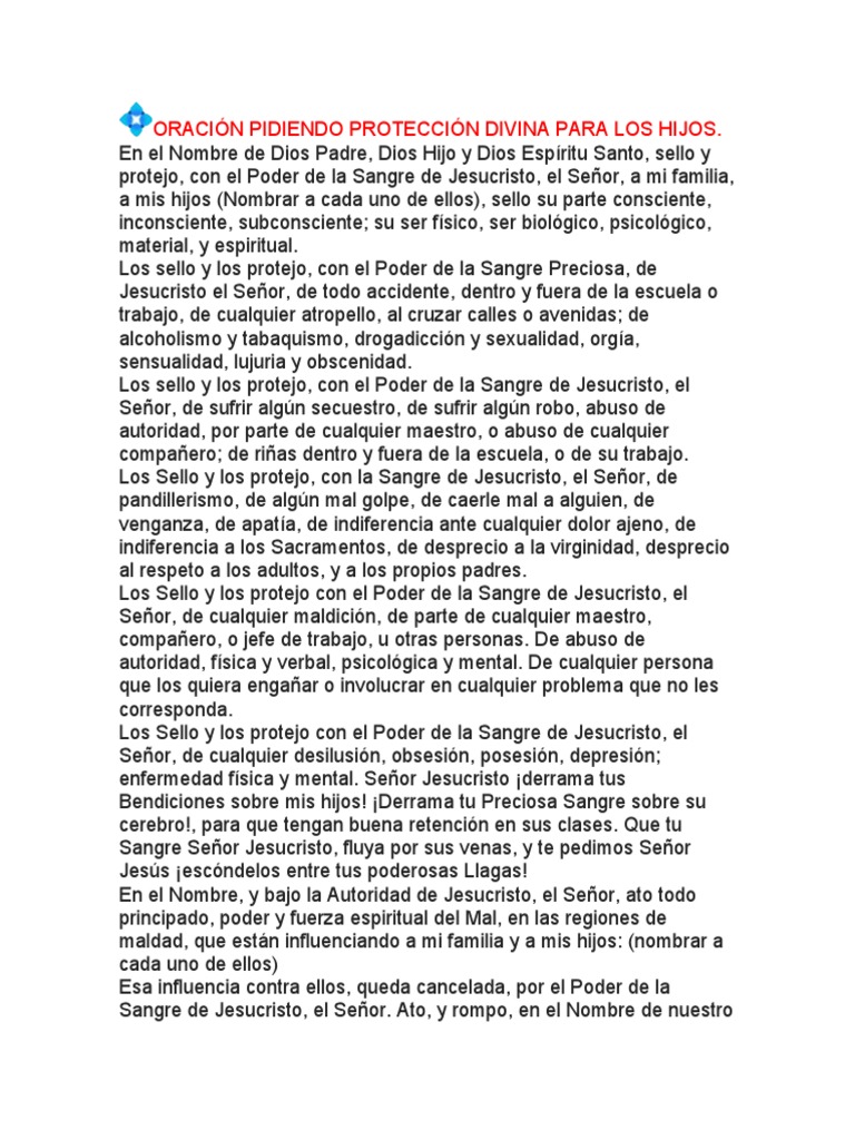 Oración Pidiendo Protección Divina Para Los Hijos Pdf Orador Del