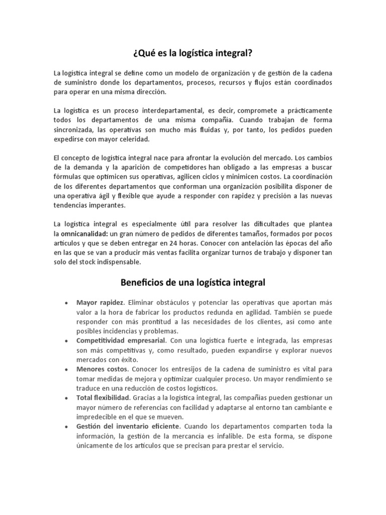Logistica Integral | PDF | Logística | Procesos de negocio