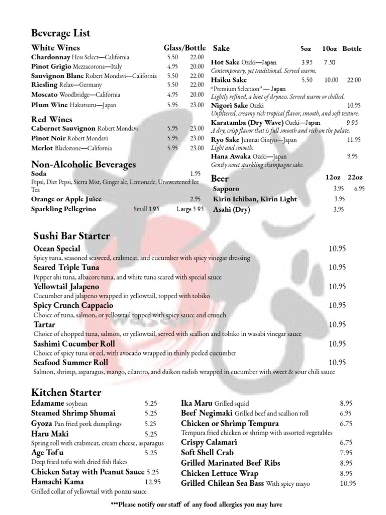 Wasabi Full Menu PDF Sushi Food And Drink Preparation
