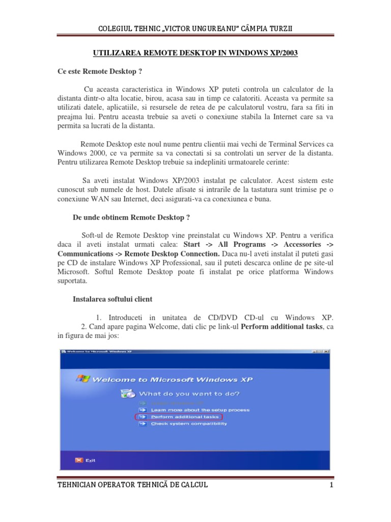 Utilizarea Remote Desktop in Windows XP | PDF