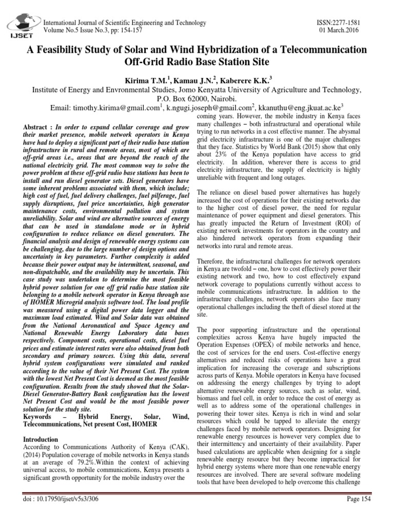 Solar-Wind Hybrid Feasibility Study for Telecom | PDF | Rechargeable ...