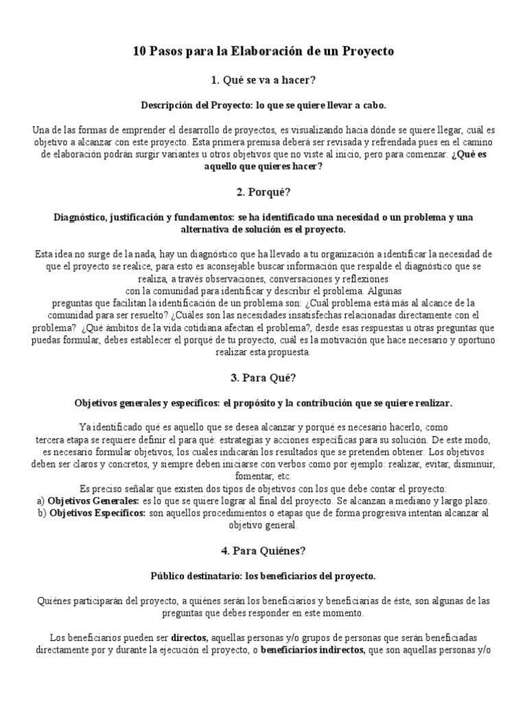 10 Pasos para Elaborar un Proyecto | PDF | Presupuesto