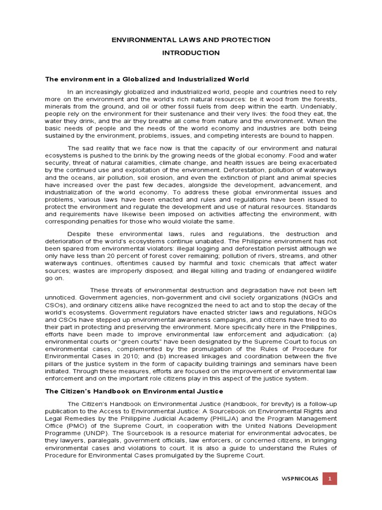 Notes in Environmental Laws and Protection Part 1 PDF Environmental