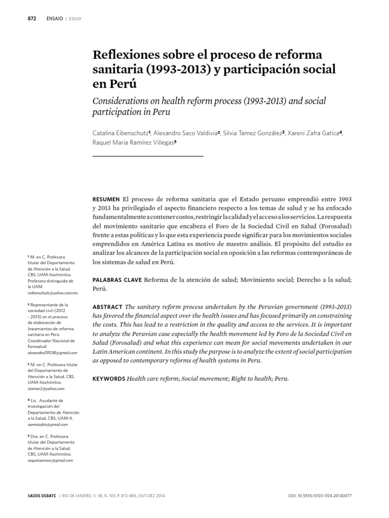 La Reforma Sanitaria En El Peru Pdf Perú Ministerio Departamento