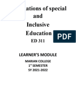Ed 311 Foundations of Special and Inclusive Education